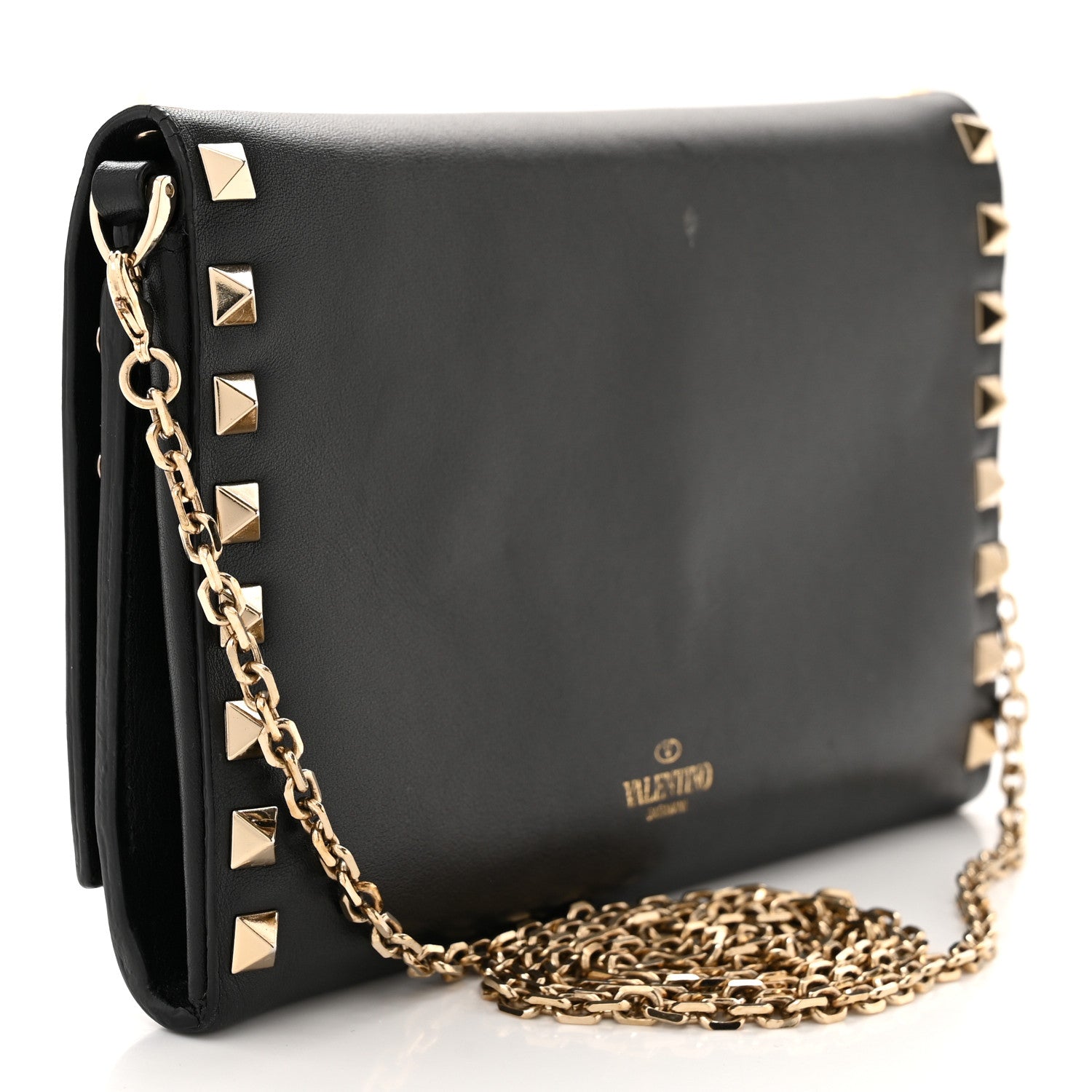 Valentino Garavani Vitello Rockstud Flap Wallet On Chain Black 3 of 15