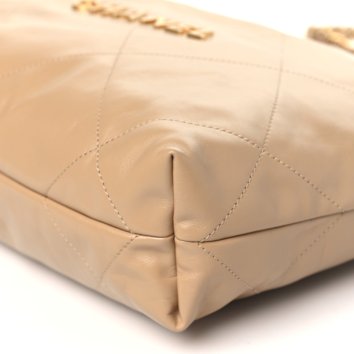 Shiny Calfskin Quilted Small Chanel 22 Beige