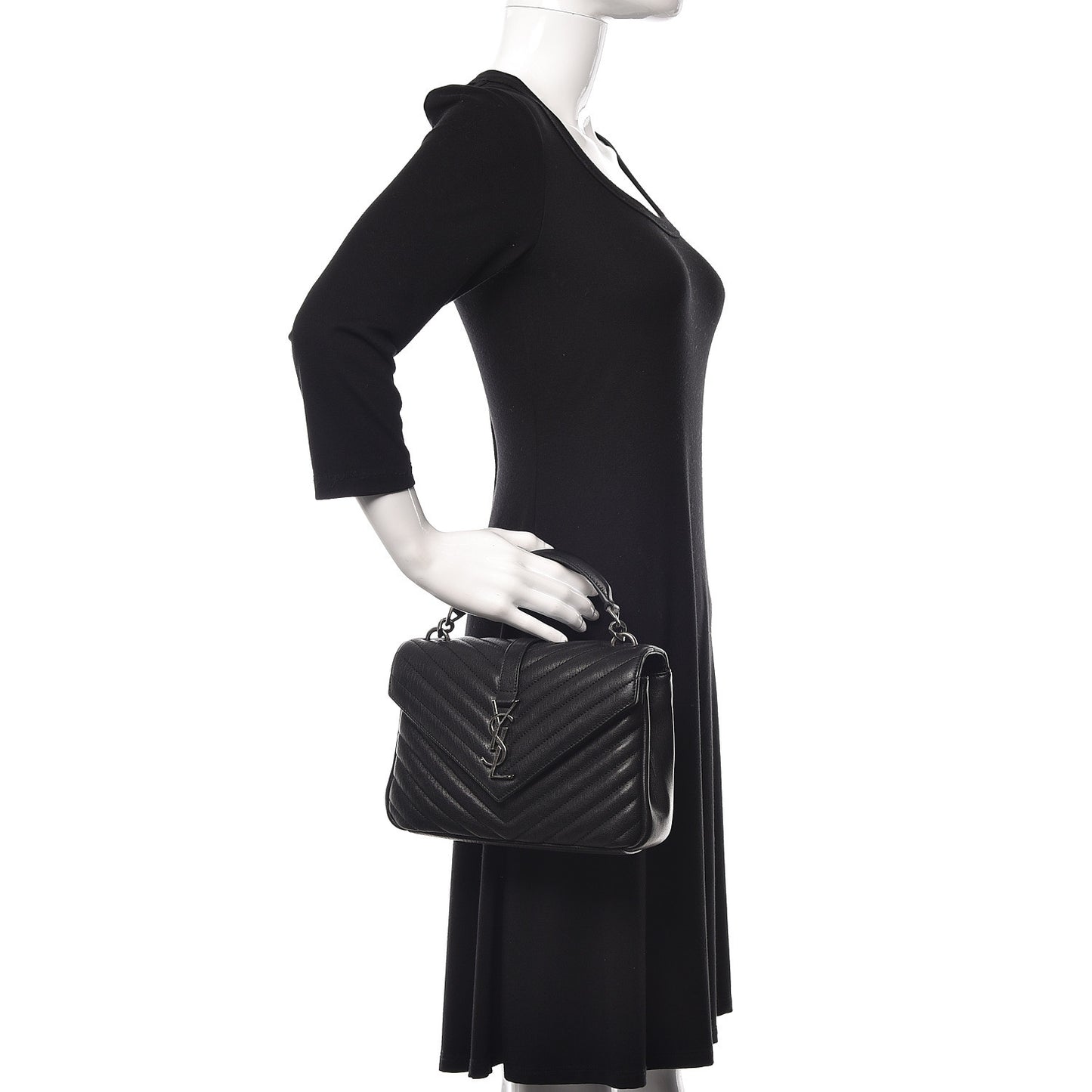 Sheepskin Matelasse Chevron Monogram Medium College Bag Black