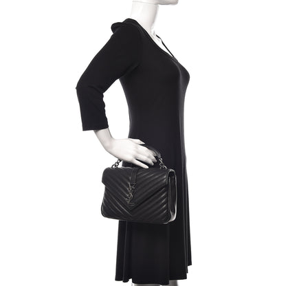 Saint Laurent Sheepskin Matelasse Chevron Monogram Medium College Bag Black 3 of 11