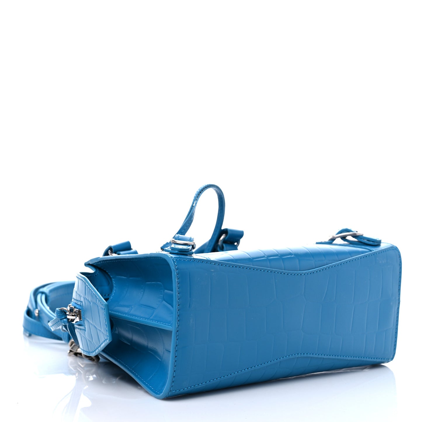 Semi Shiny Calfskin Crocodile Embossed Neo Classic Silver Hardware Mini City Turquoise