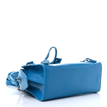 Balenciaga Semi Shiny Calfskin Crocodile Embossed Neo Classic Silver Hardware Mini City Turquoise 3 of 10