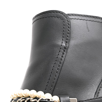 Chanel Calfskin Pearl Cap Toe Short Boots 36.5 Black 10 of 12