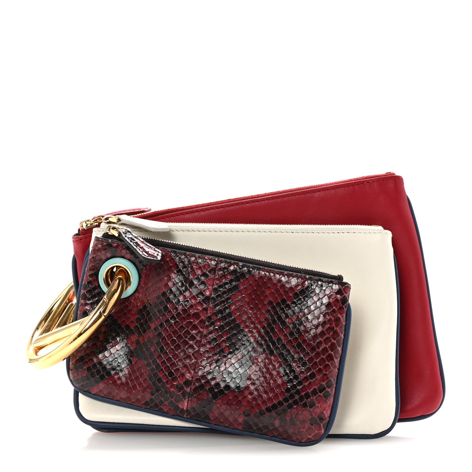 Fendi Calfskin Snakeskin F is Fendi Triplette Pouch Set Red Multicolor 1 of 10