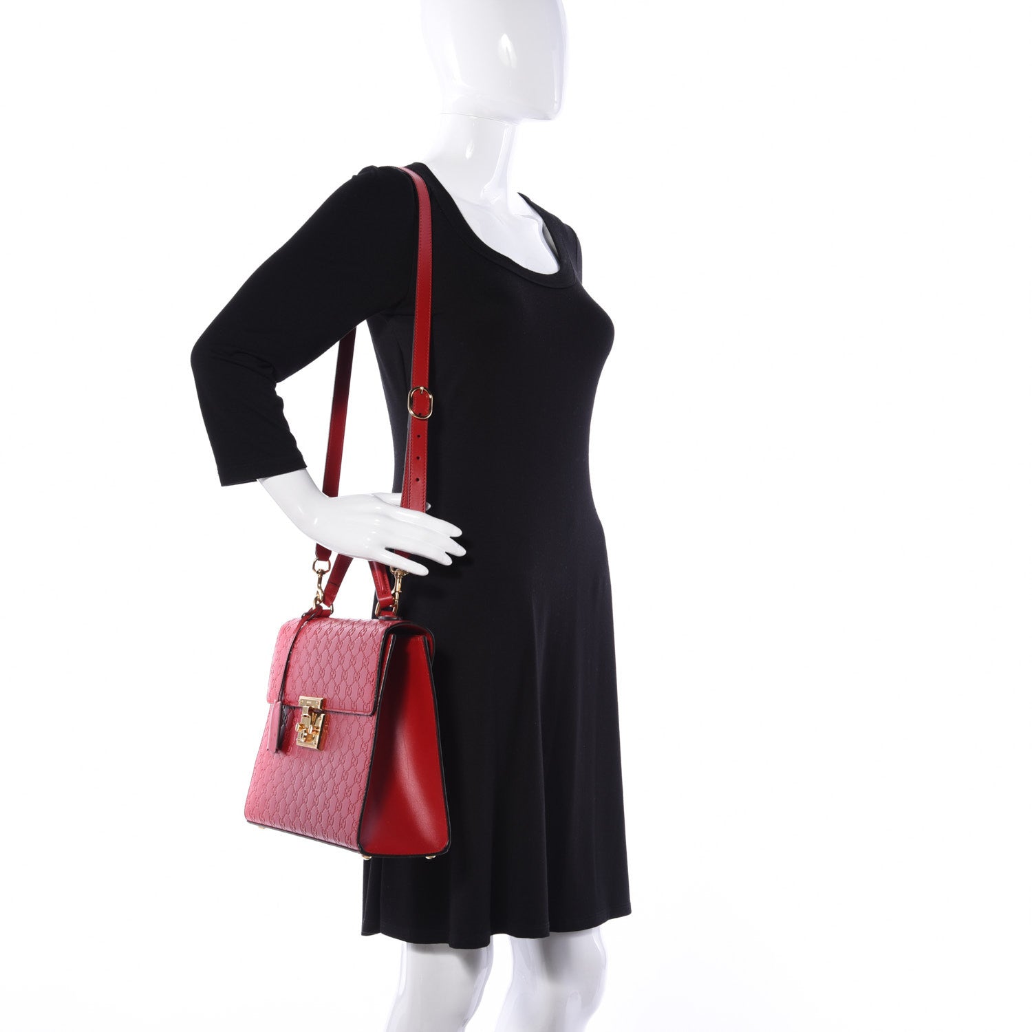 Gucci Guccissima Signature Medium Padlock Top Handle Bag Hibiscus Red 3 of 33