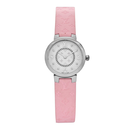 Louis Vuitton Stainless Steel Rubber Diamond 28mm Tambour Slim Quartz Watch Pink 1 of 5