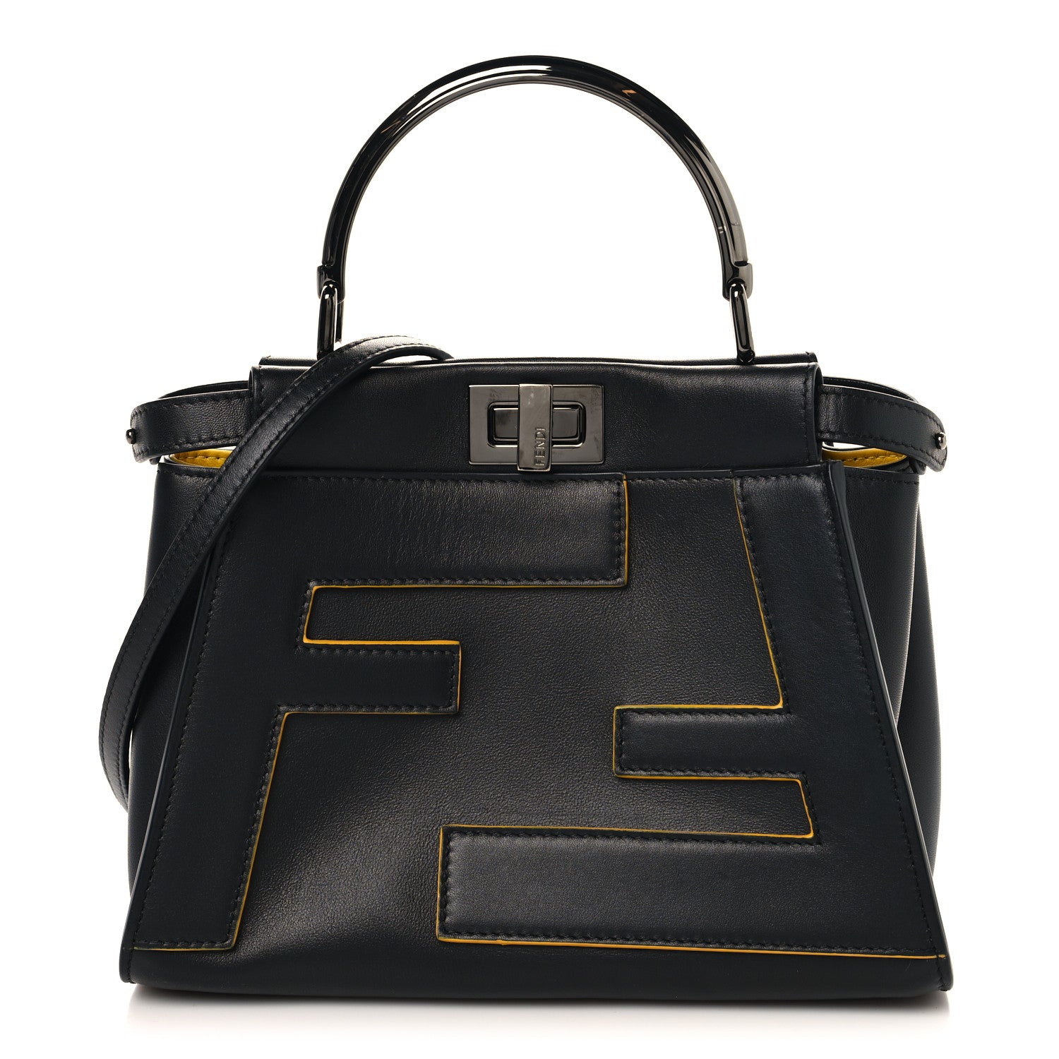 Fendi Nappa FF Mini Peekaboo Iconic Satchel Black Sunflower 1 of 11