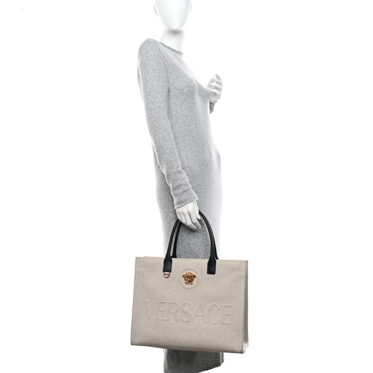 Canvas Calfskin La Medusa Tote Bag Beige