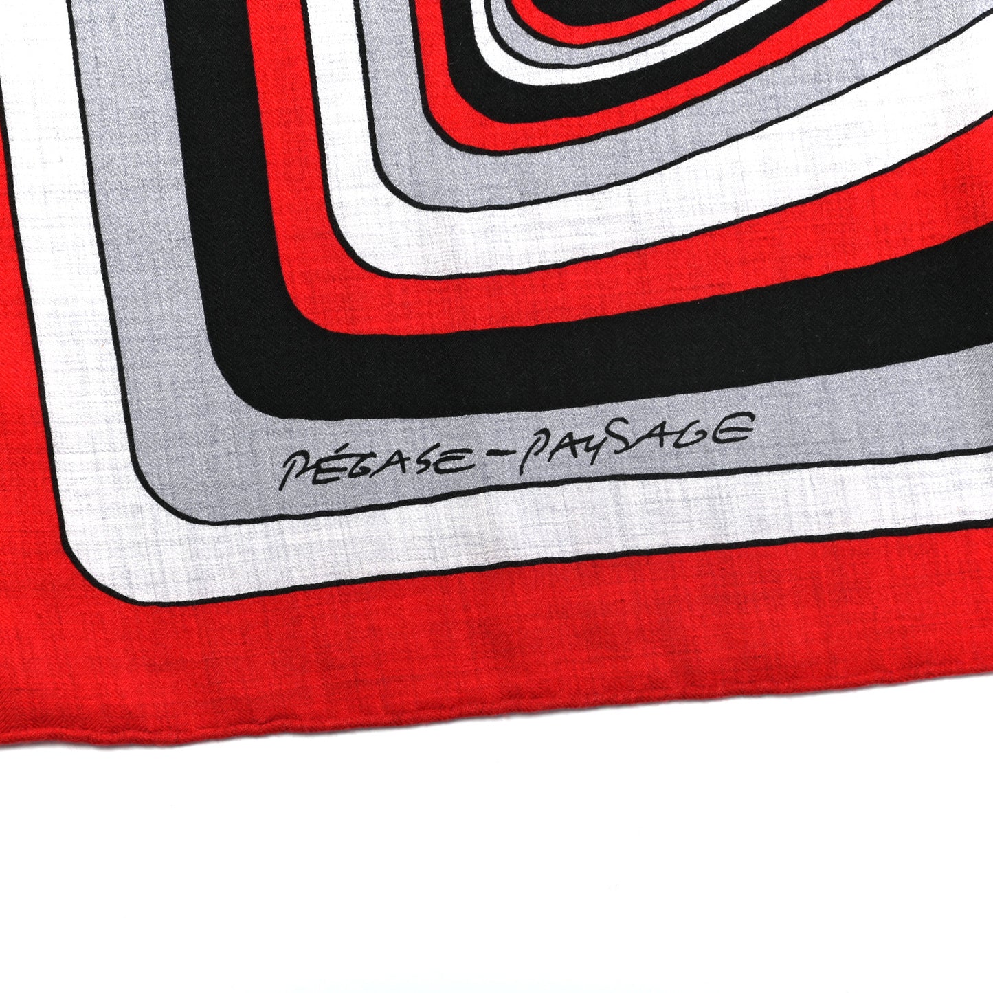 Cashmere Silk Pegase Paysage Shawl 140 Rouge Gris Chine Noir