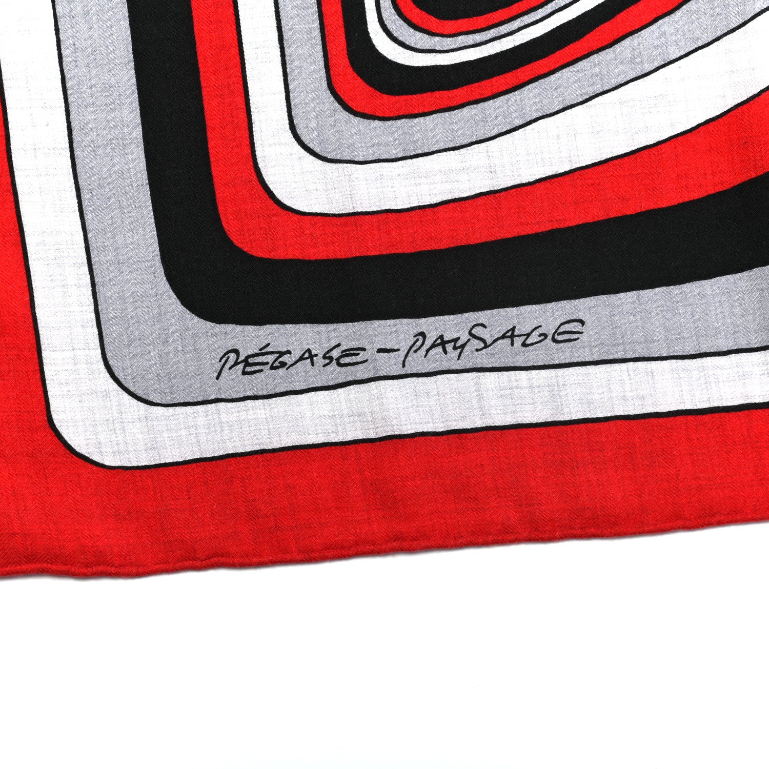 Hermes Cashmere Silk Pegase Paysage Shawl 140 Rouge Gris Chine Noir 5 of 5