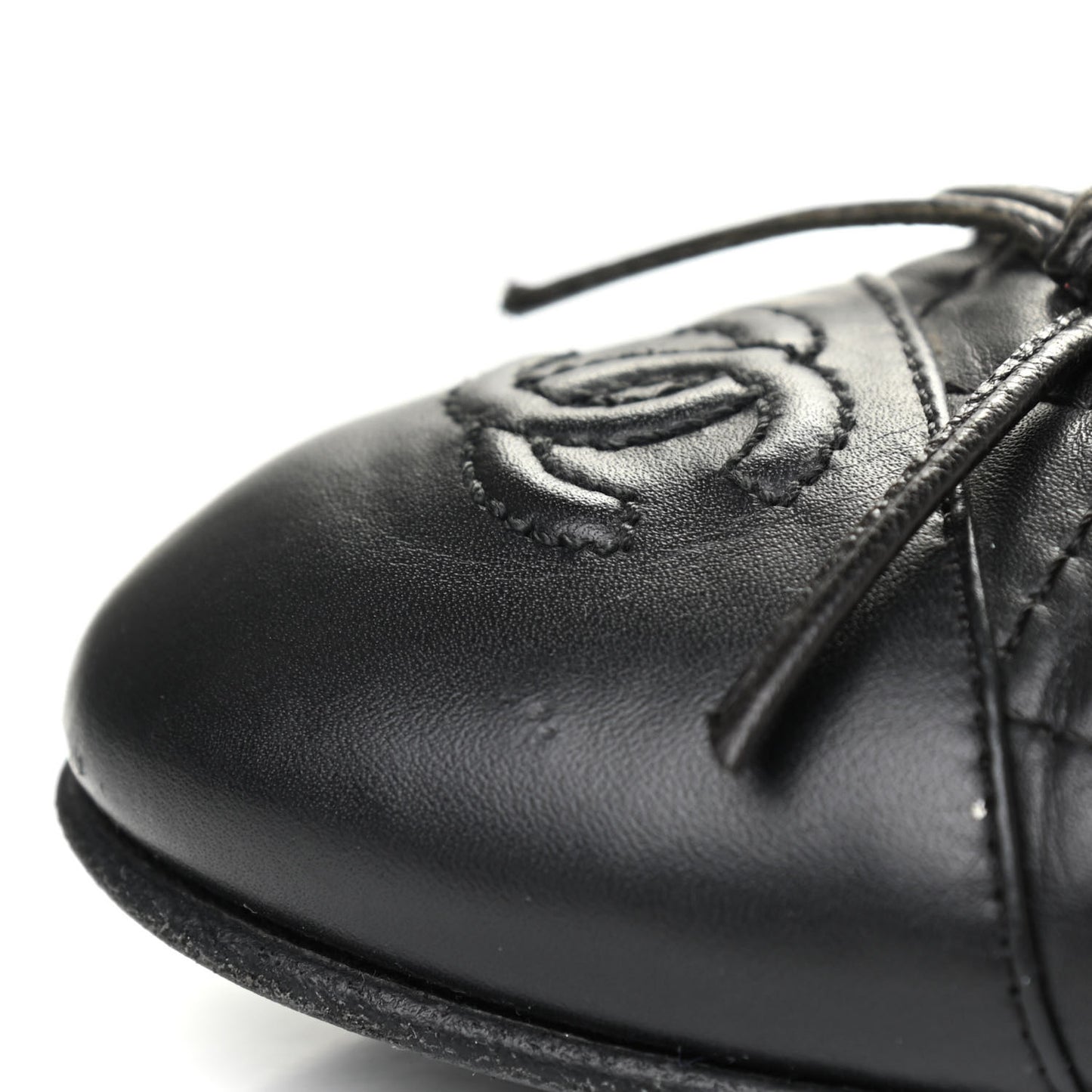 Aged Calfskin Quilted CC Cap Toe Ballerina Flats 37.5 Black