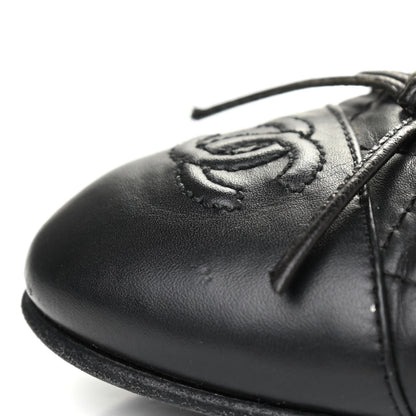 Chanel Aged Calfskin Quilted CC Cap Toe Ballerina Flats 37.5 Black 10 of 10