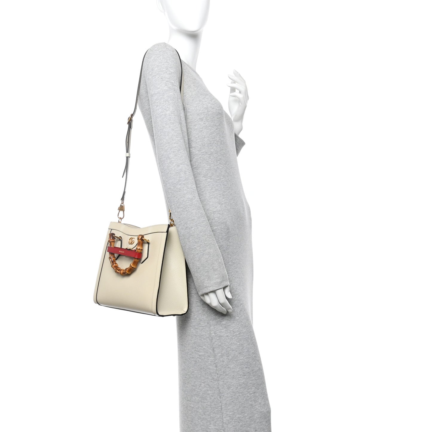 Textured Dollar Calfskin Web Small Diana Tote Bag Mystic White