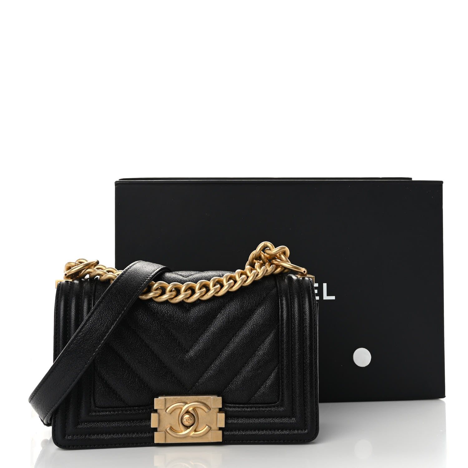Chanel Caviar Chevron Quilted Small Boy Flap Black 11 of 11
