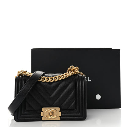Chanel Caviar Chevron Quilted Small Boy Flap Black 11 of 11