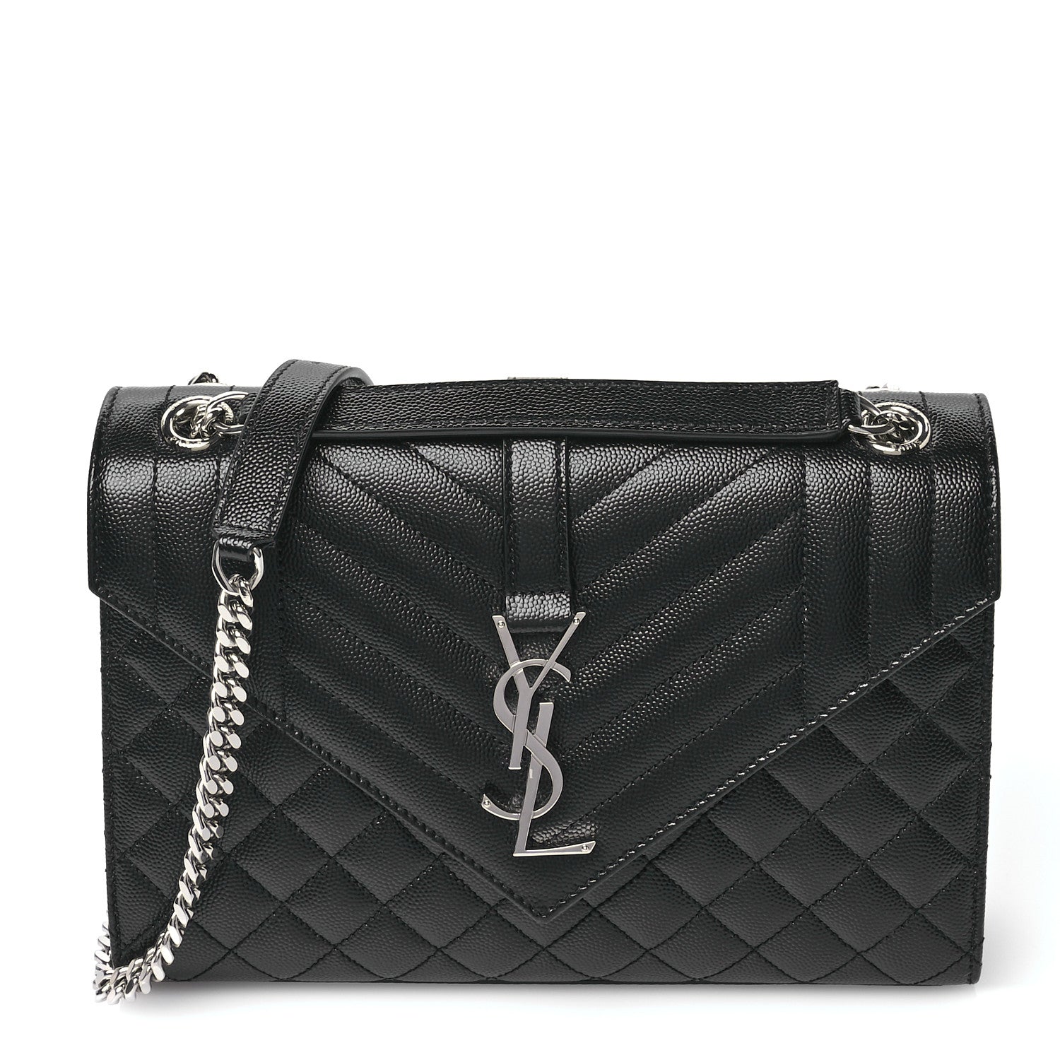 Saint Laurent Grain De Poudre Textured Mixed Matelasse Triquilt Medium Monogram Satchel Black 1 of 11