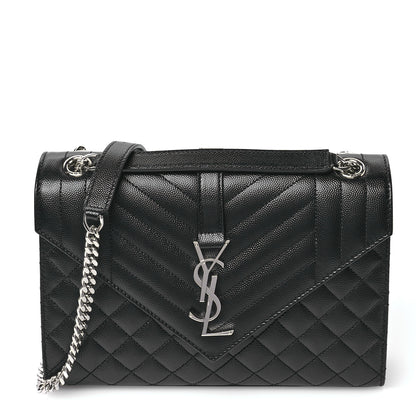 Saint Laurent Grain De Poudre Textured Mixed Matelasse Triquilt Medium Monogram Satchel Black 1 of 11