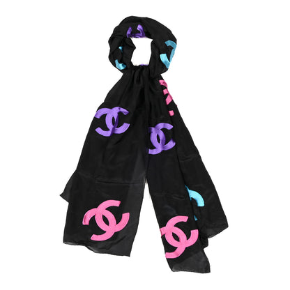 Chanel Silk CC Stole Black Turquoise Purple Fuschia 1 of 4