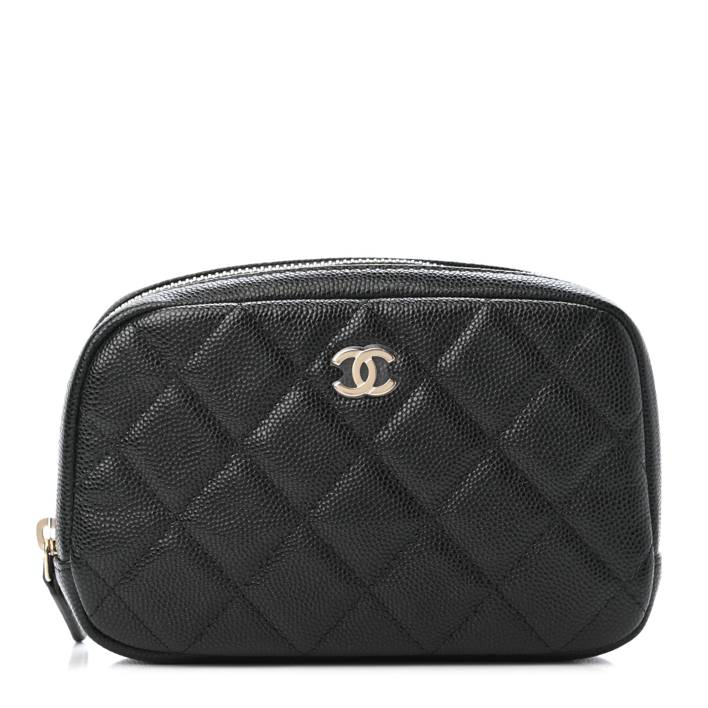Caviar Quilted Small Curvy Pouch Cosmetic Case Black