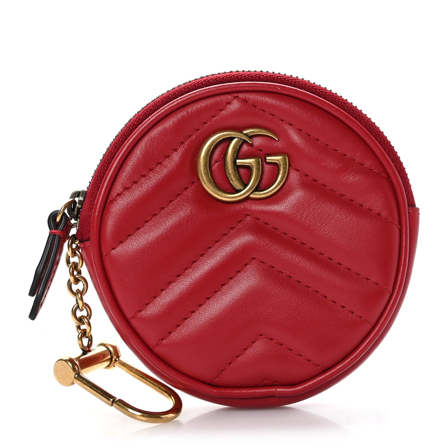 Calfskin Matelasse GG Marmont Round Coin Purse Hibiscus Red