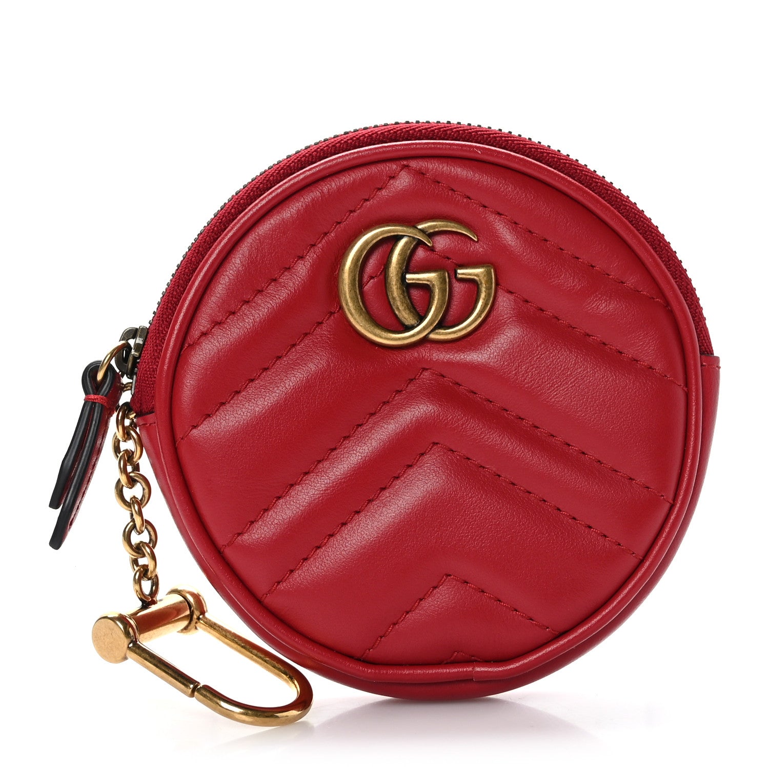 Gucci Calfskin Matelasse GG Marmont Round Coin Purse Hibiscus Red 1 of 7