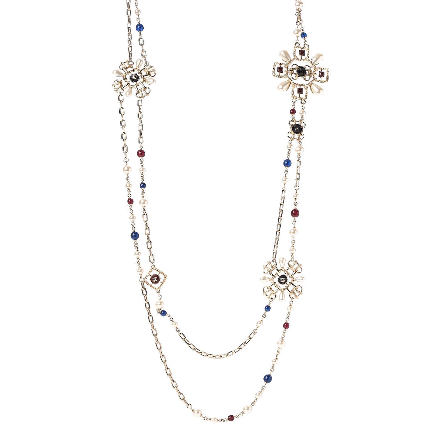 Metal Resin Bead Pearl CC Necklace Red Blue