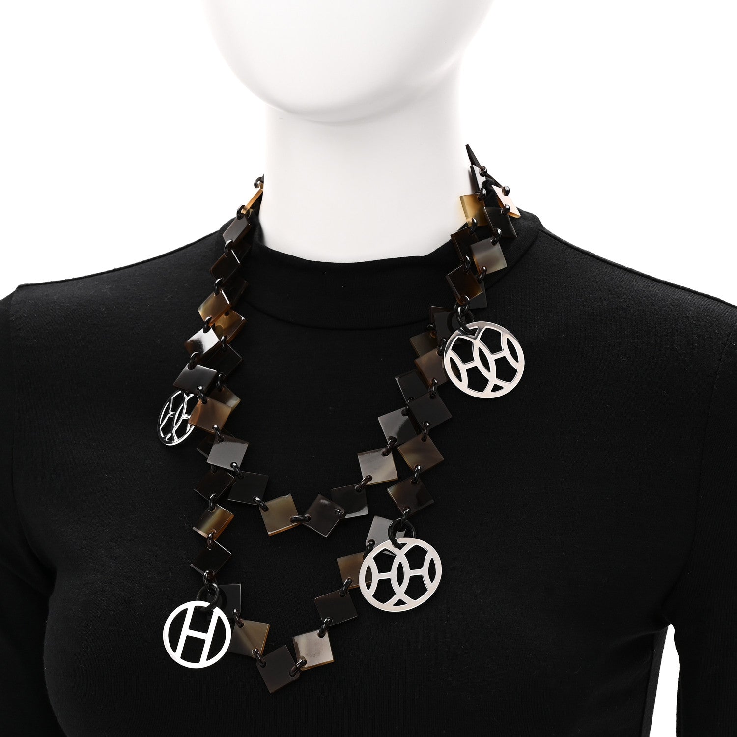 Hermes Buffalo Horn Sterling Silver Lena Necklace 2 of 5