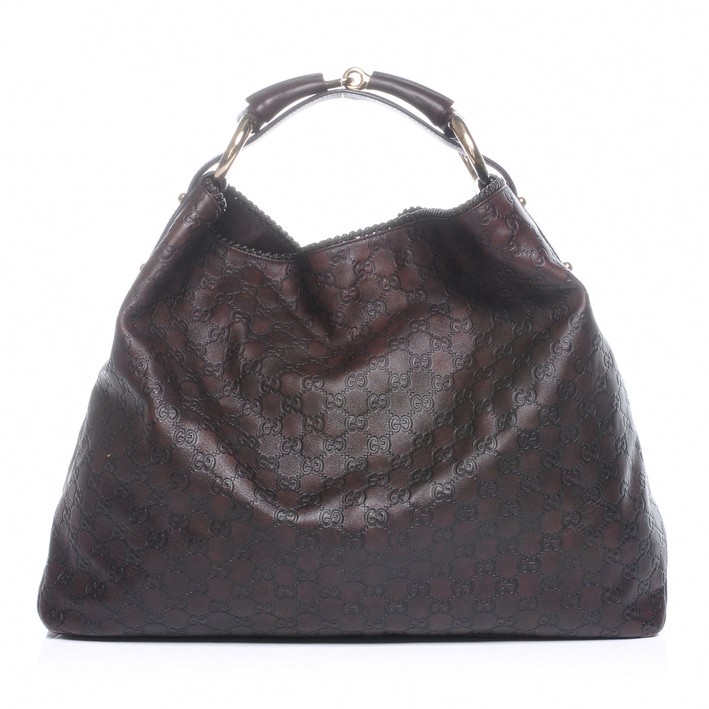 Guccissima Large Horsebit Chain Hobo Chocolate Brown