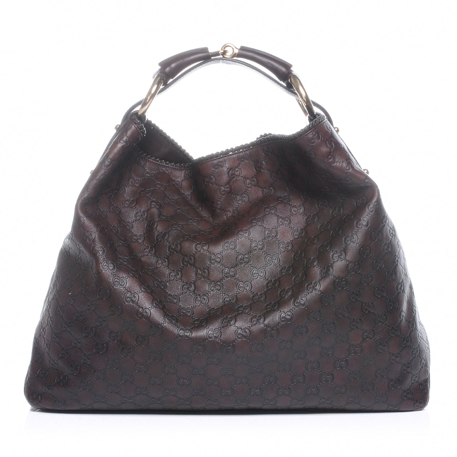Gucci Guccissima Large Horsebit Chain Hobo Chocolate Brown 1 of 7