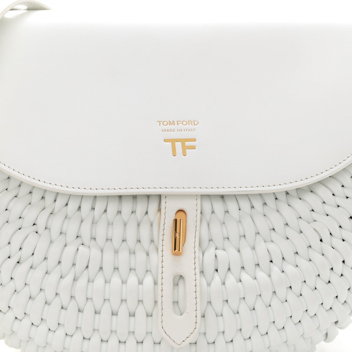Calfskin Woven T-Twist Crossbody White