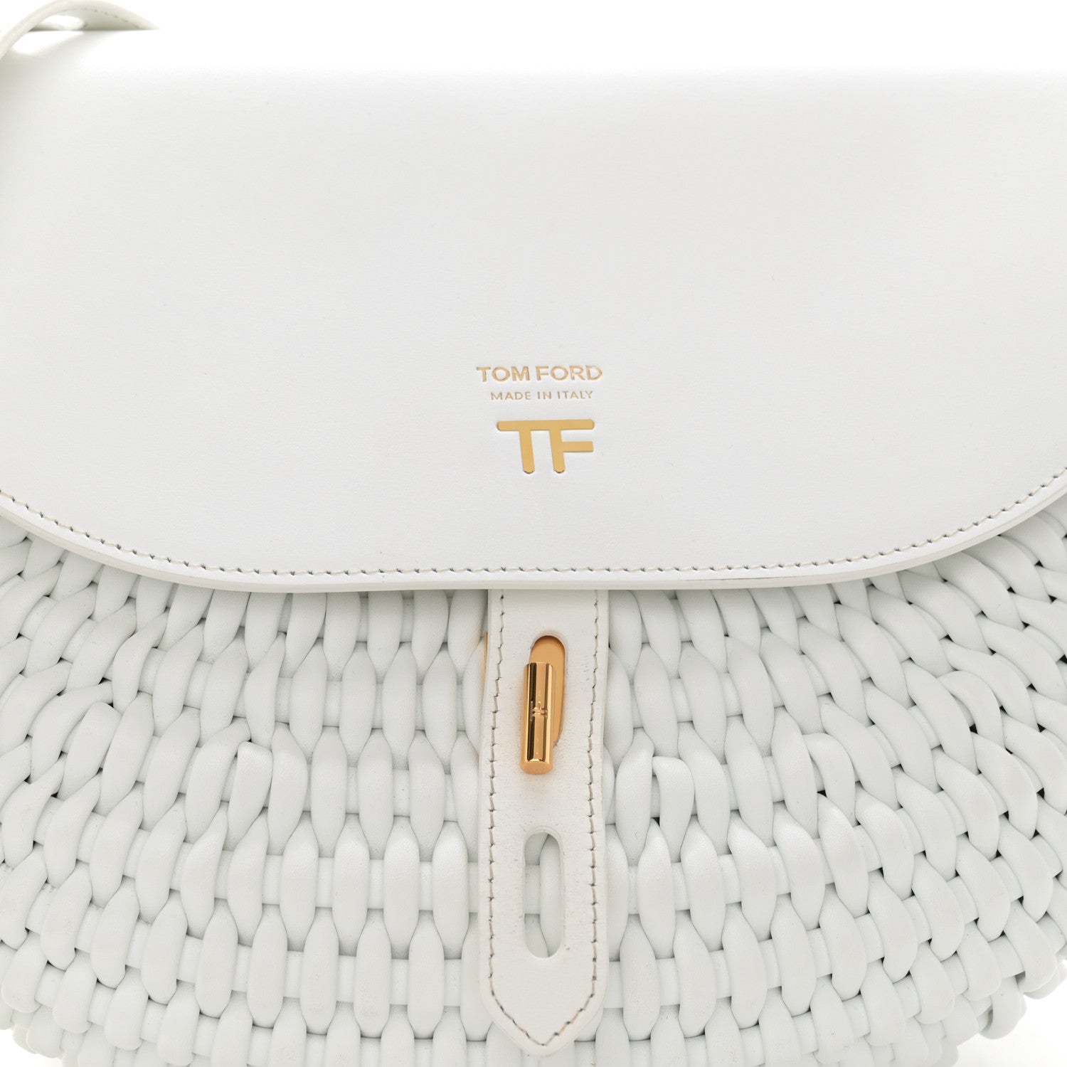 Tom Ford Calfskin Woven T-Twist Crossbody White 8 of 13