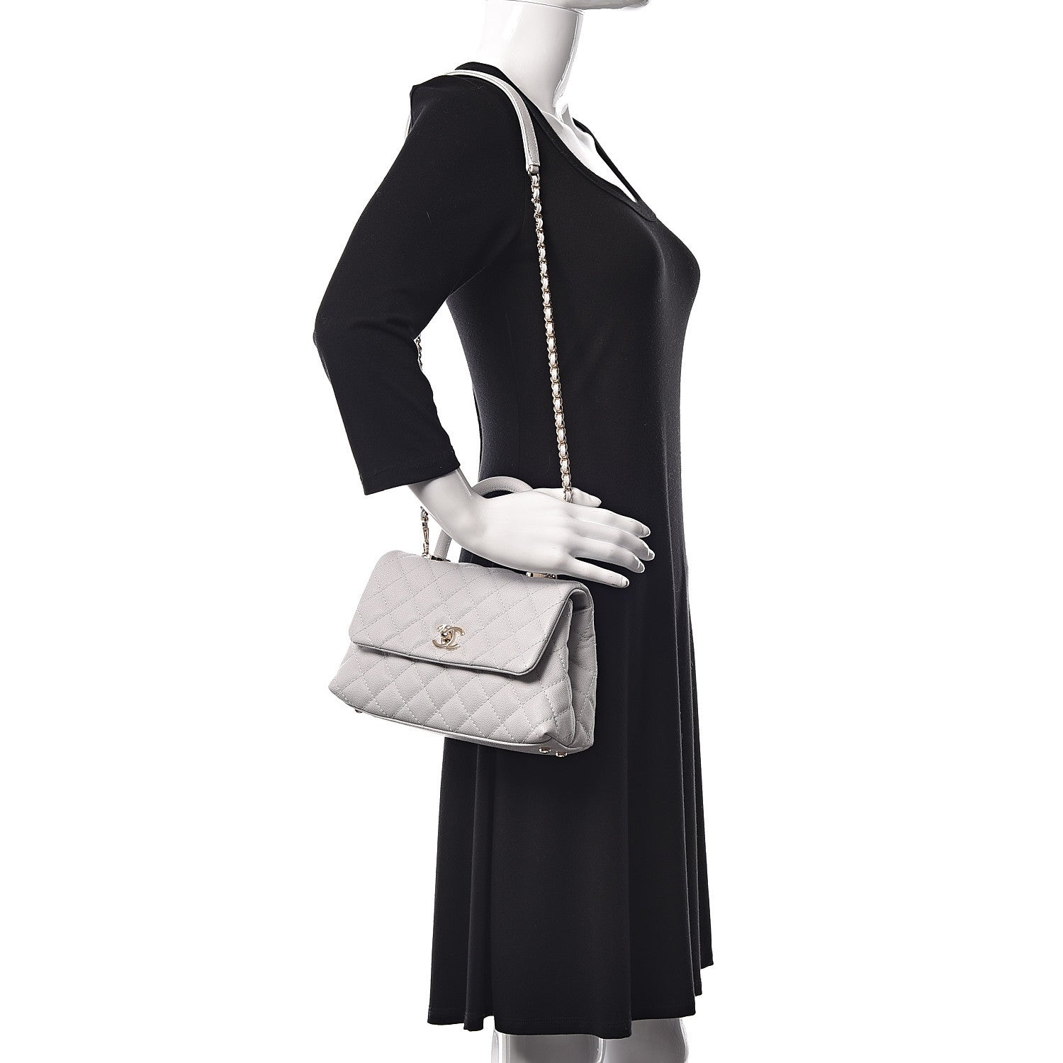 Chanel Caviar Quilted Mini Coco Handle Flap Light Grey 2 of 11