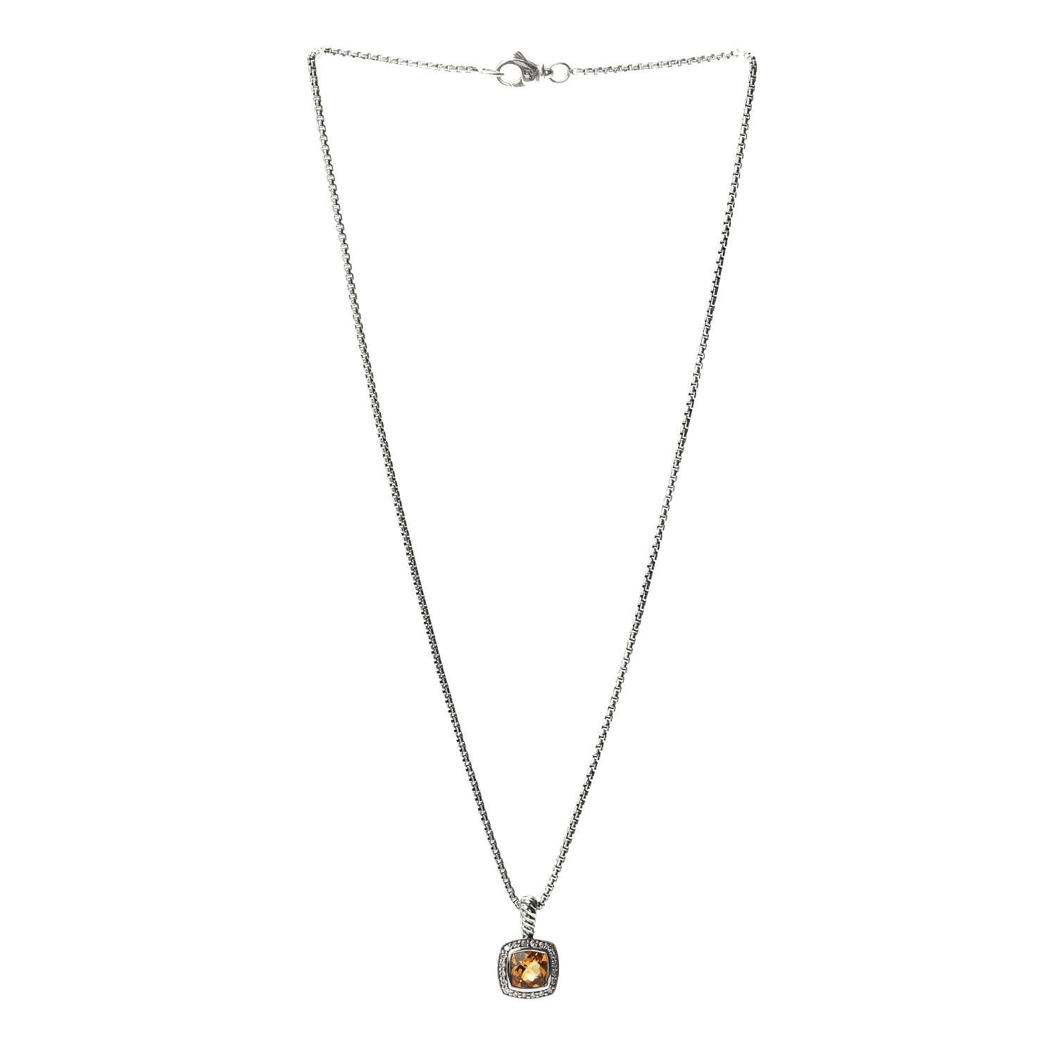 David Yurman Sterling Silver Diamond Citrine 7mm Petite Albion Pendant Necklace 3 of 4