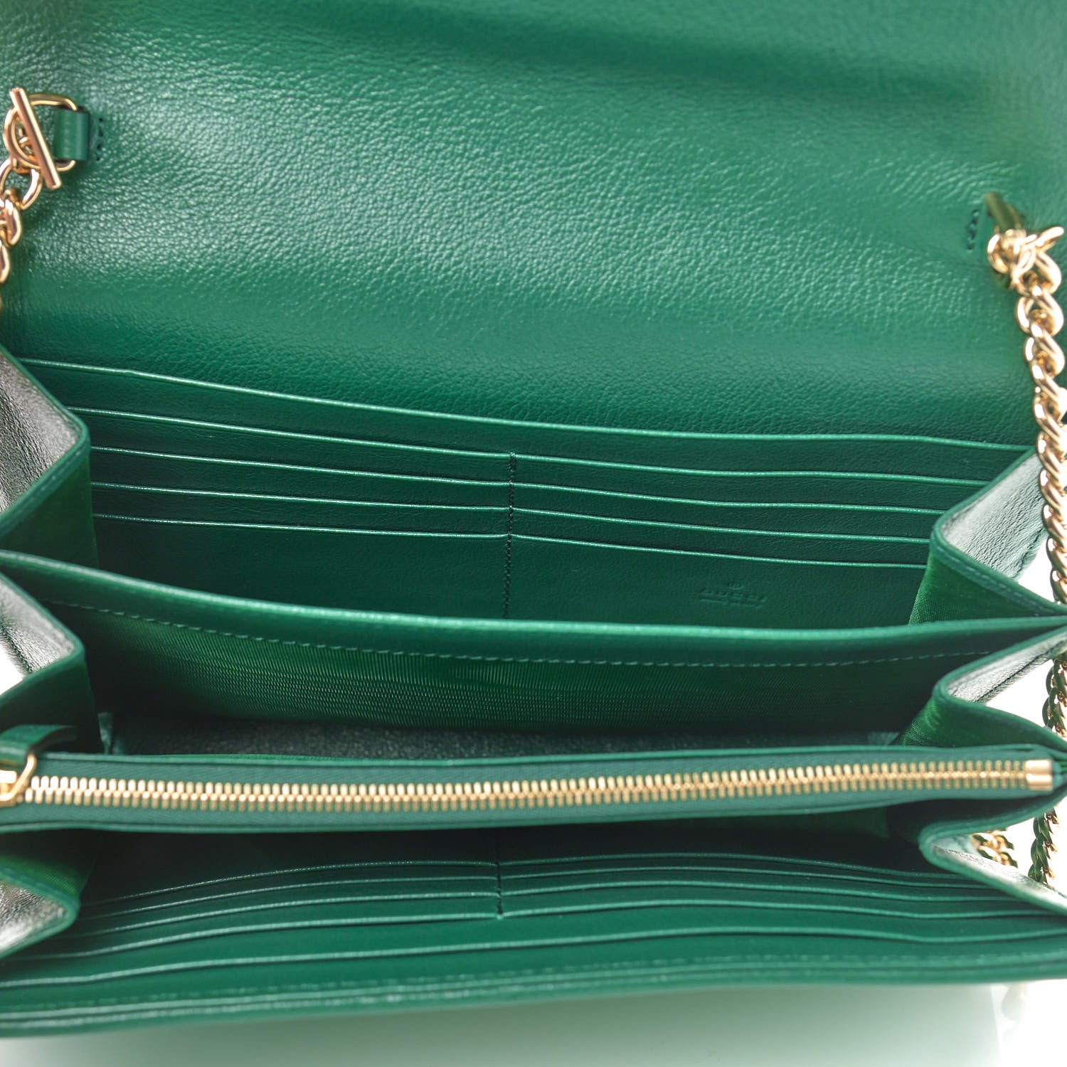 Gucci Azalea Calfskin Enamel Matelasse Diagonal Torchon GG Marmont Chain Wallet New Shamrock Emerald 5 of 9