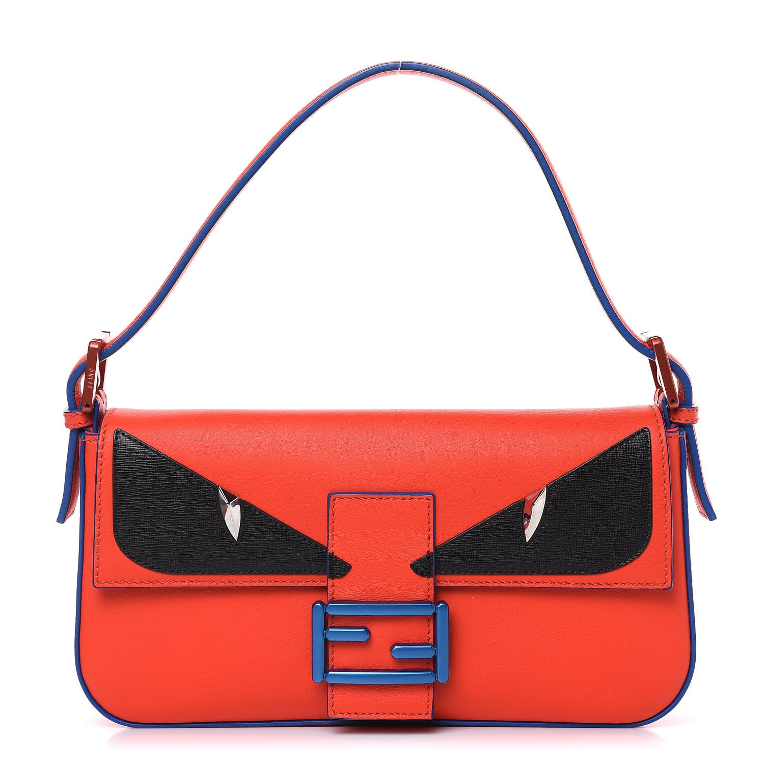 Fendi Vitello Dolce Elite Monster Eyes Bi-Color Baguette Papavero Black 1 of 10