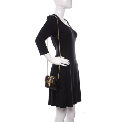 Gucci Velvet GG Monogram Web Super Mini Sylvie Chain Shoulder Bag Brown Black Oro Vecchio 2 of 8