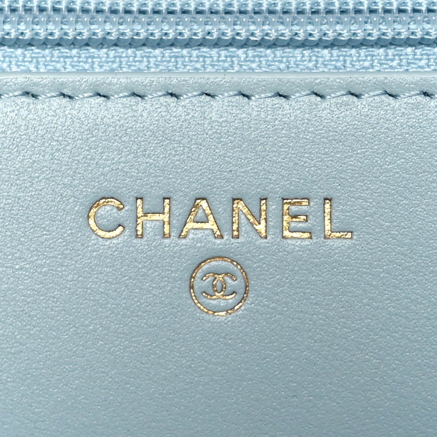 Lambskin Quilted Pearl Wallet On Chain WOC Light Blue