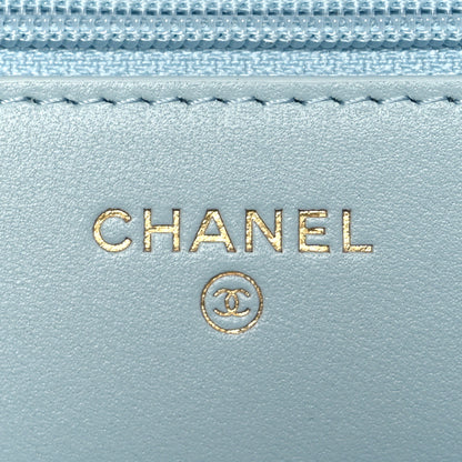 Chanel Lambskin Quilted Pearl Wallet On Chain WOC Light Blue 9 of 12