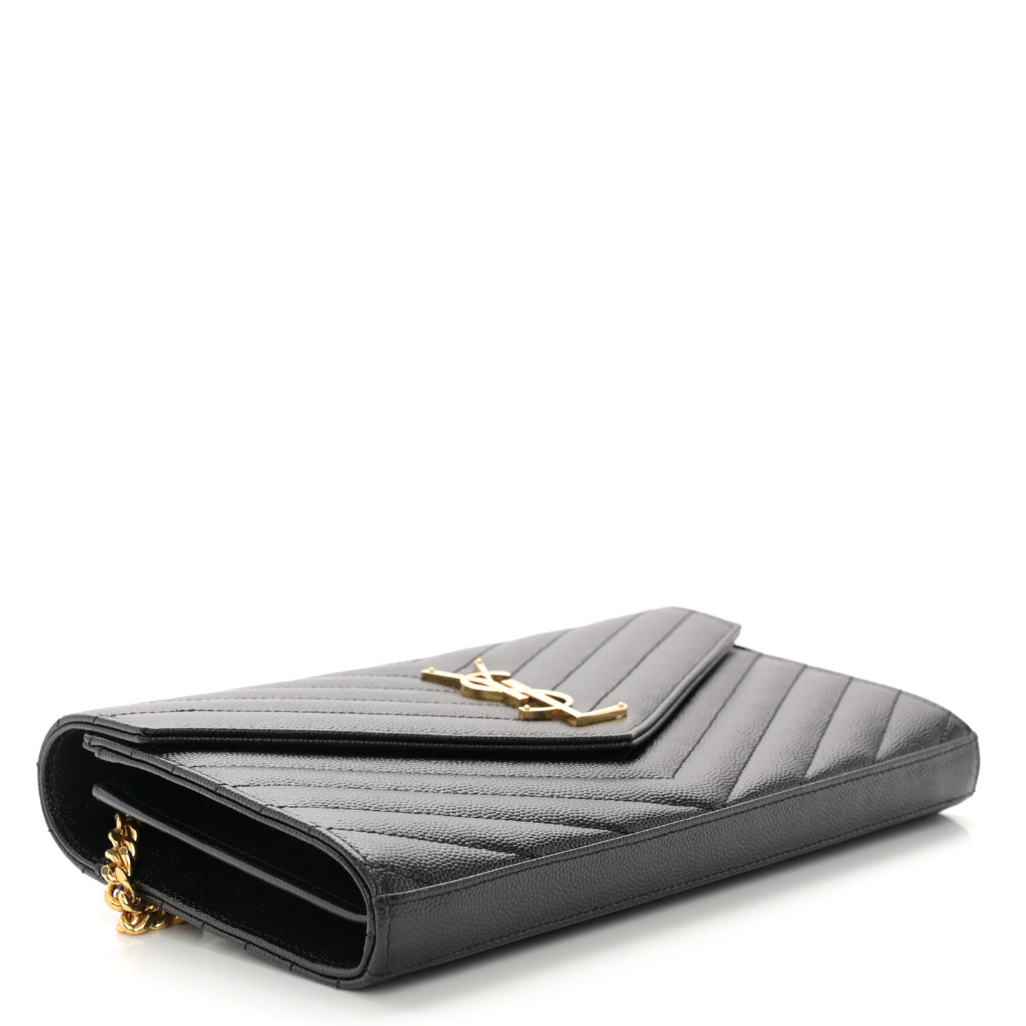 Grain De Poudre Matelasse Chevron Monogram Chain Wallet Black
