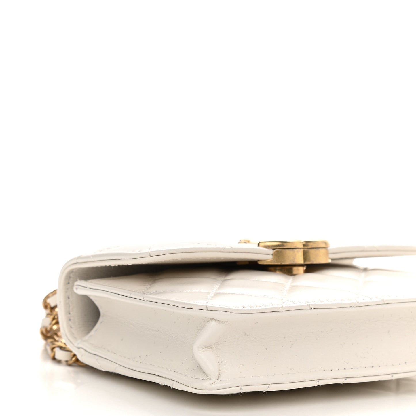 Calfskin Quilted Perfect Fit Coin Purse With Chain White