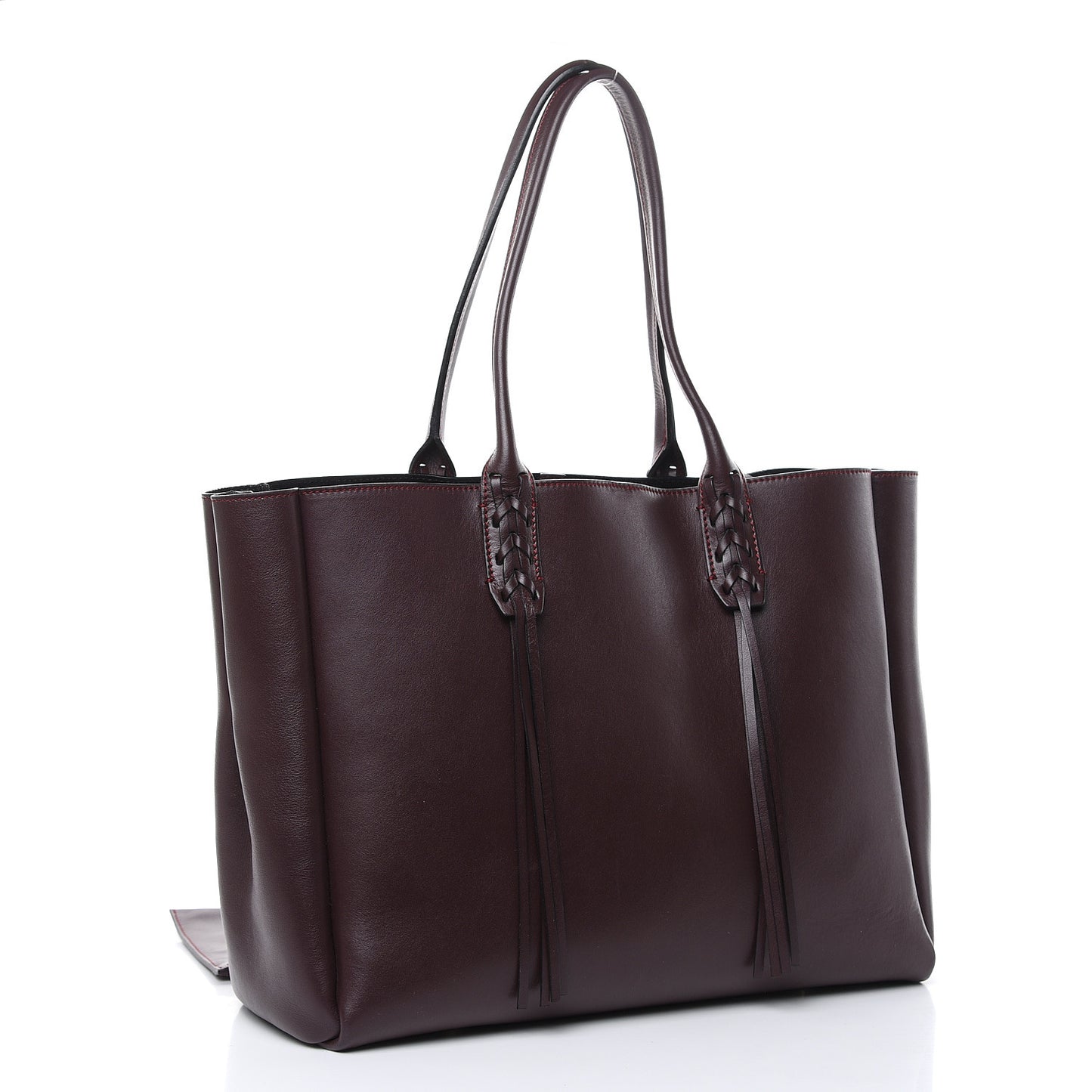 Smooth Calfskin Small Fringe Shopper Tote Aubergine