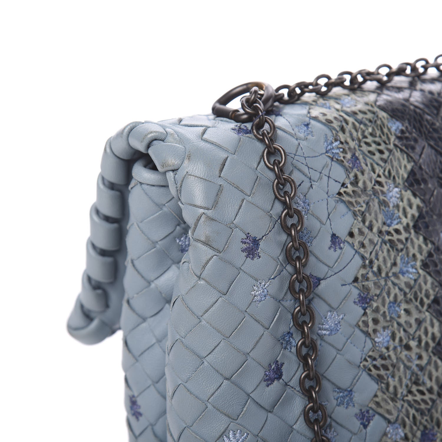 Bottega Veneta Nappa Ayers Embroidered Intrecciato Baby Olimpia Shoulder Bag Arctic 16 of 17