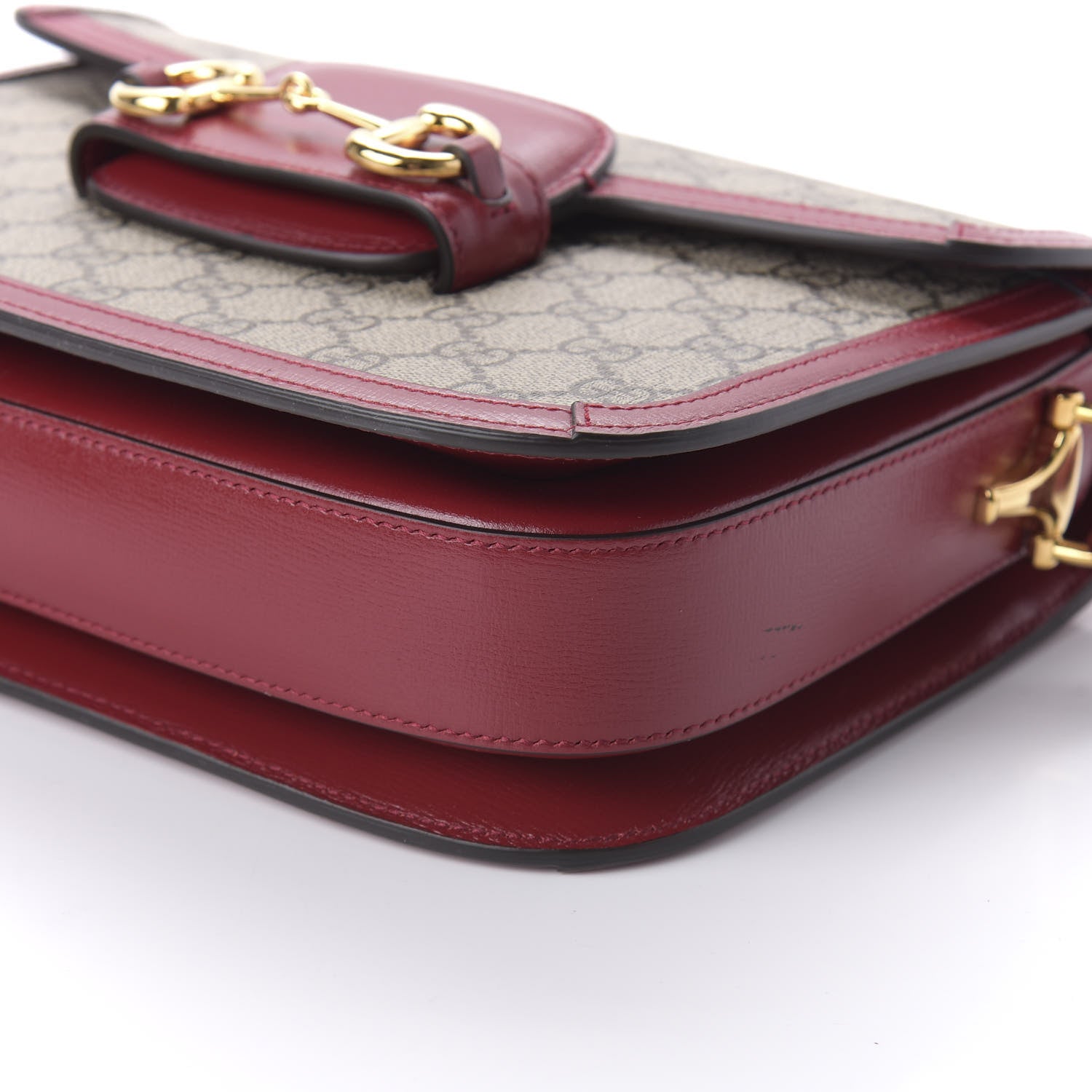 Gucci GG Supreme Monogram Azalea Calfskin Horsebit 1955 Shoulder Bag Beige Ebony New Cherry Red 7 of 10