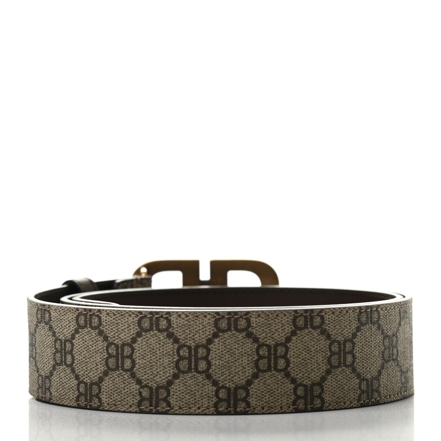 Gucci X BALENCIAGA BB Supreme Monogram 40mm Belt 95 38 Beige Ebony Dark Brown 2 of 6