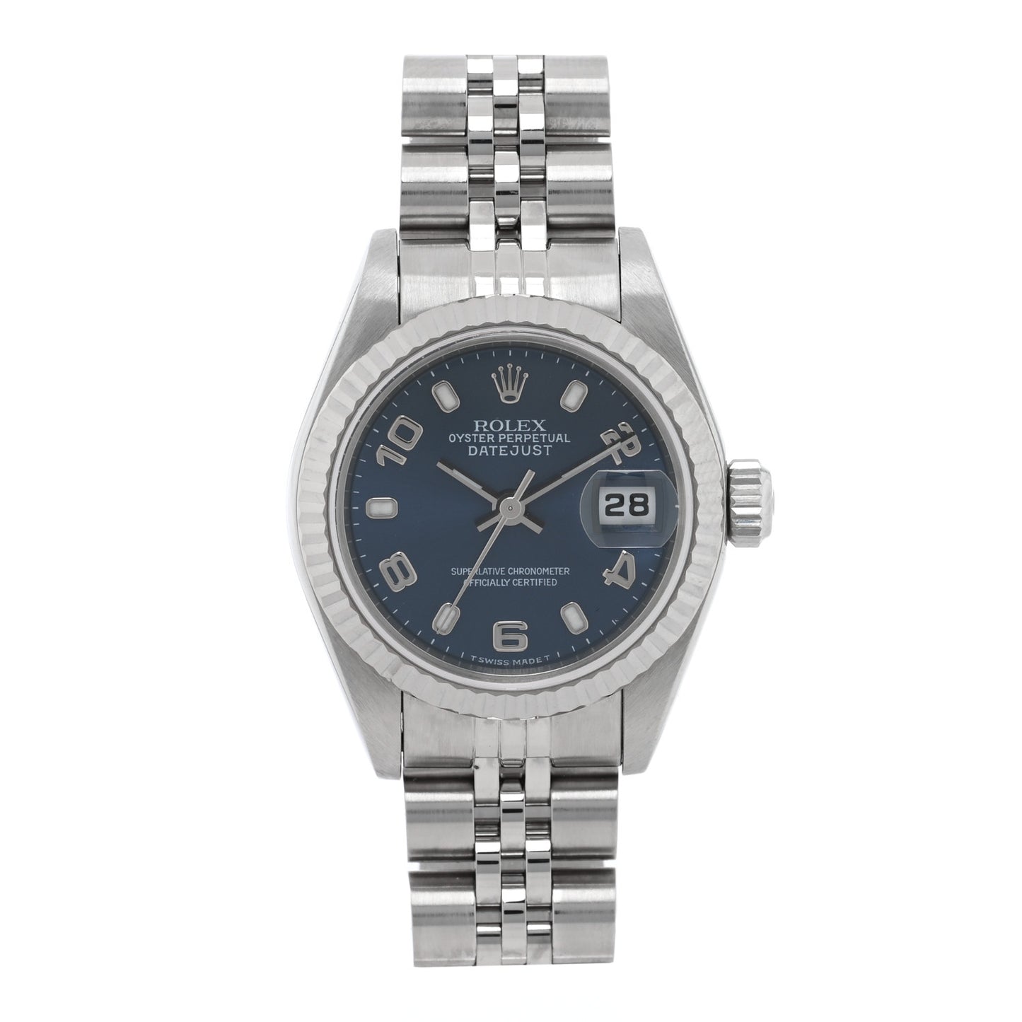 Stainless Steel 18K White Gold 26mm Oyster Perpetual Datejust Watch Blue 79174
