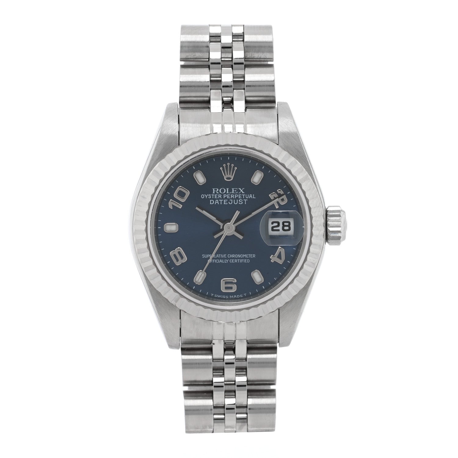 Rolex Stainless Steel 18K White Gold 26mm Oyster Perpetual Datejust Watch Blue 79174 1 of 5