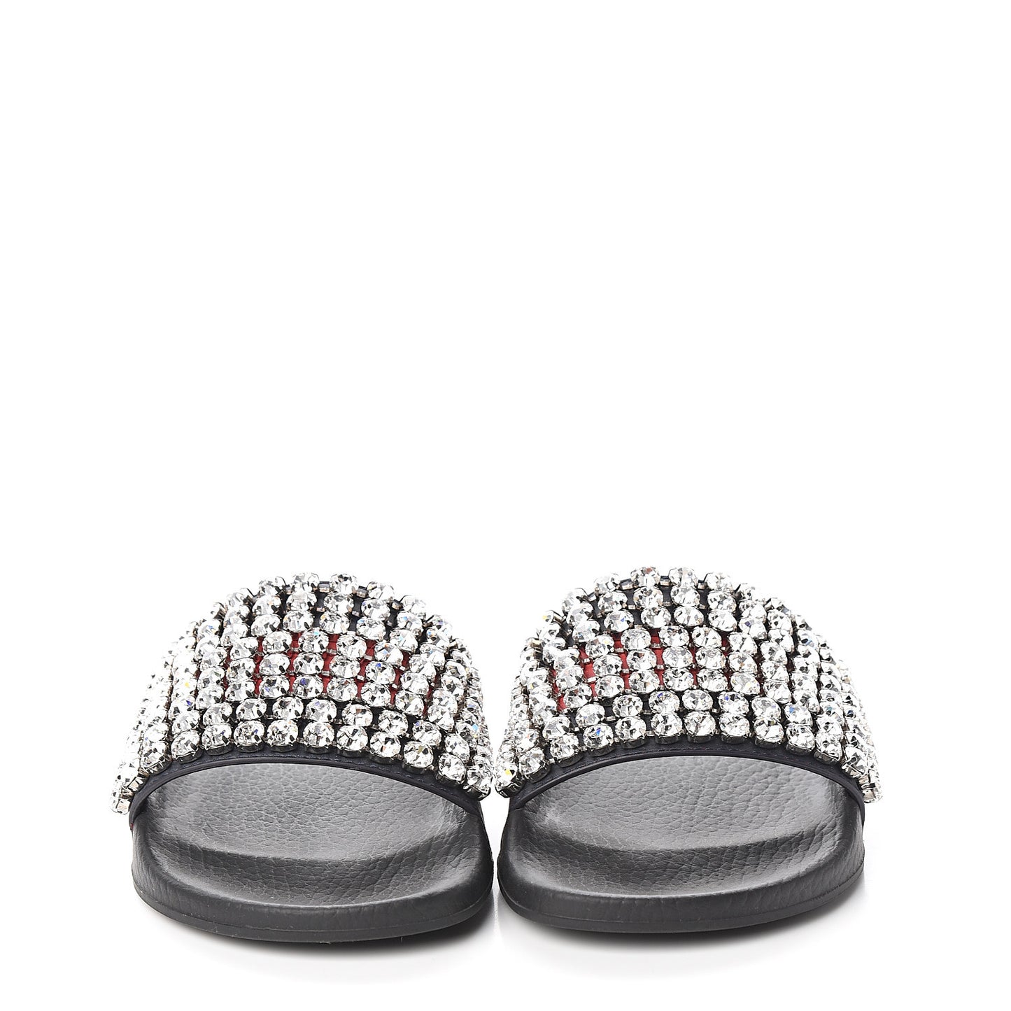 Calfskin Crystal Embellished Web Slide Sandals 37 Blue Red