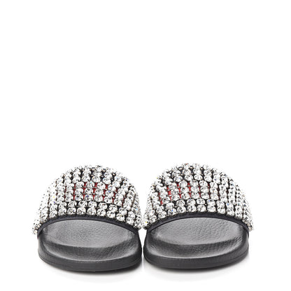 Gucci Calfskin Crystal Embellished Web Slide Sandals 37 Blue Red 2 of 8