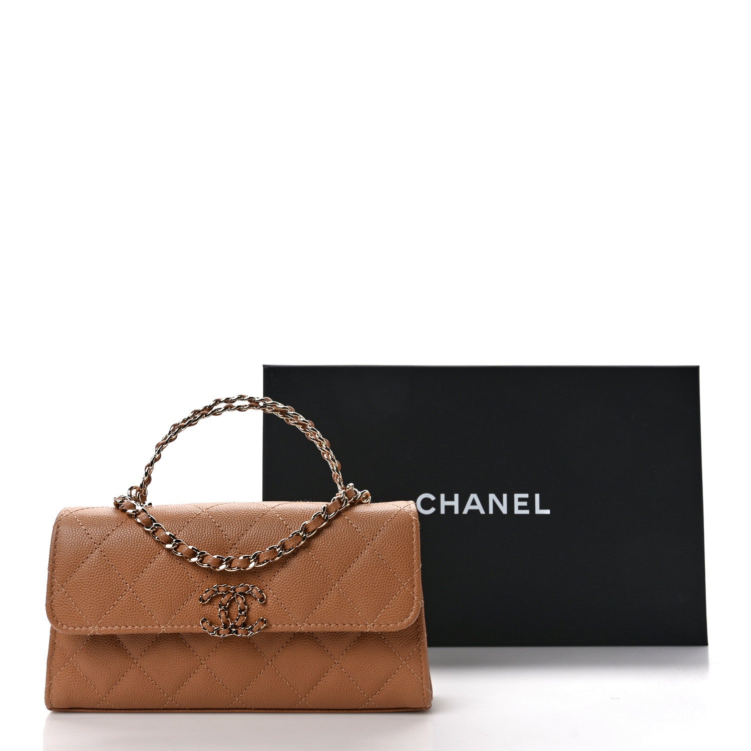 Chanel Caviar Quilted Chain Match Top Handle Phone Holder With Chain Beige 13 of 13