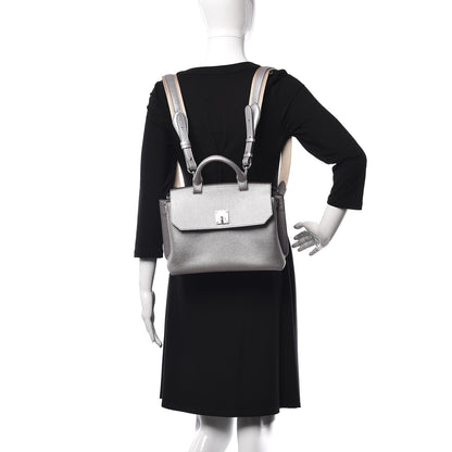 MCM Metallic Grained Calfskin Medium Milla Convertible Backpack Spike Silver 2 of 13